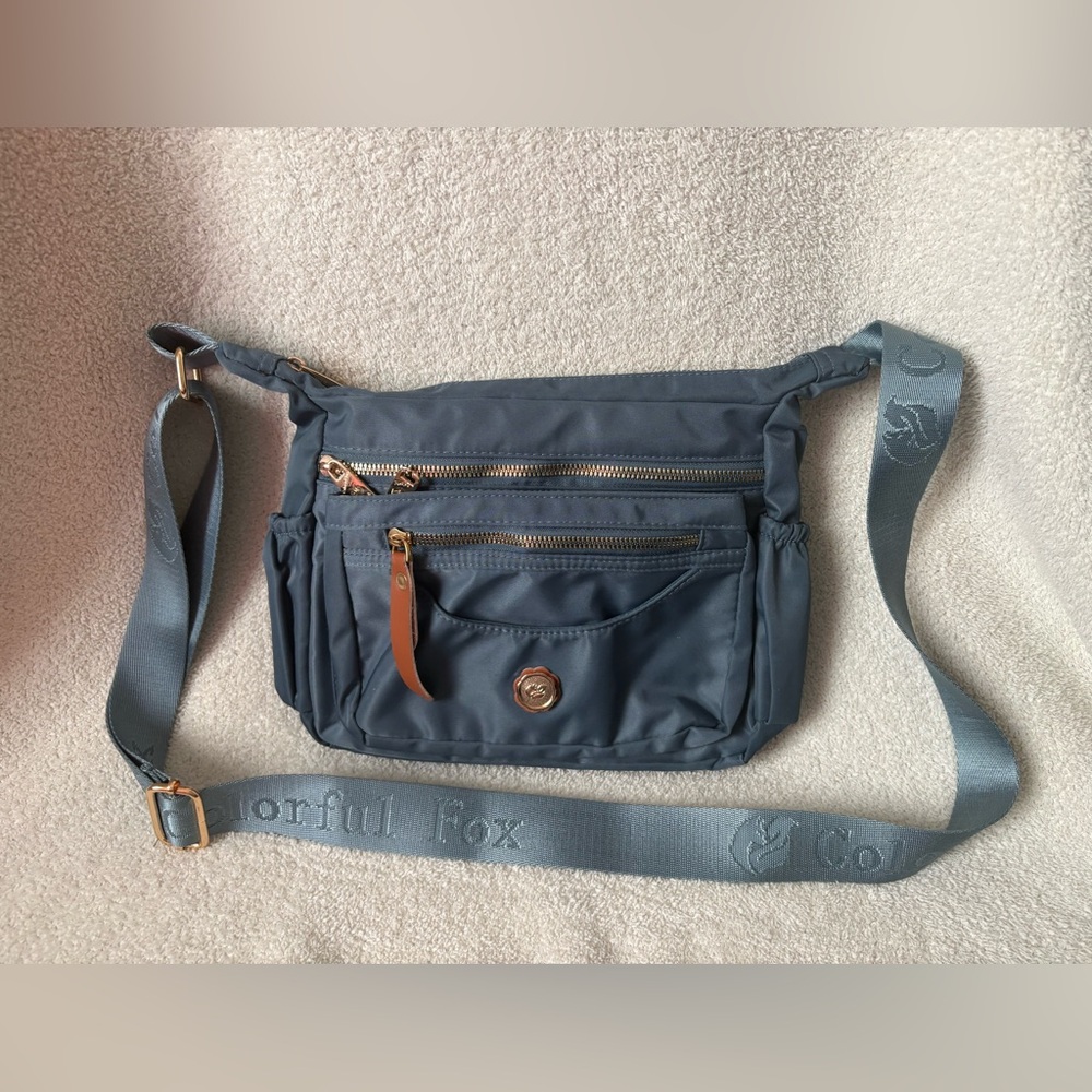 Colorful Fox Nylon Crossbody Shoulder Bag Purse Blue
